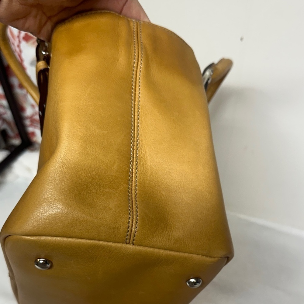 Tignanello Mustard Leather Satchel with Buckle Details - Picture 6 of 15